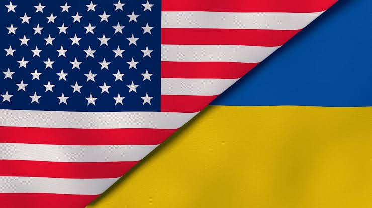 us and Ukraine flags