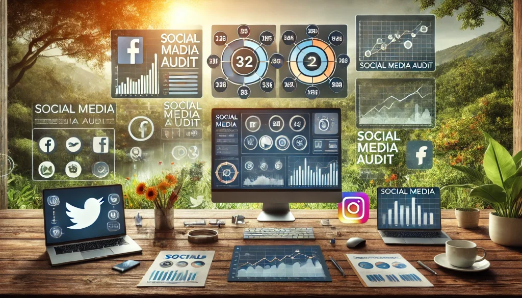 A naturally lit landscape image representing the process of a social media audit.