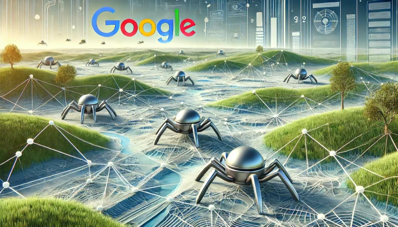 Here’s the image depicting the concept of Google crawling a website, with interconnected web pages and Googlebot symbols navigating across paths in a digital landscape. It represents the technical SEO process visually in a way that’s informative and aligned with the theme