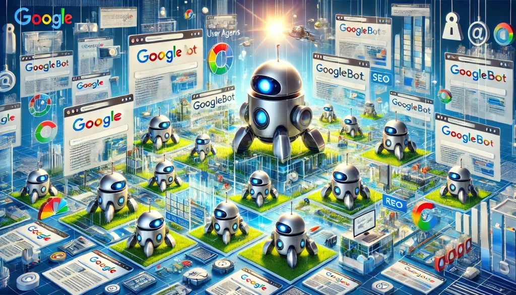 Here is the generated image based on your article's theme, capturing the concept of Google crawlers in a tech-driven, internet landscape format.